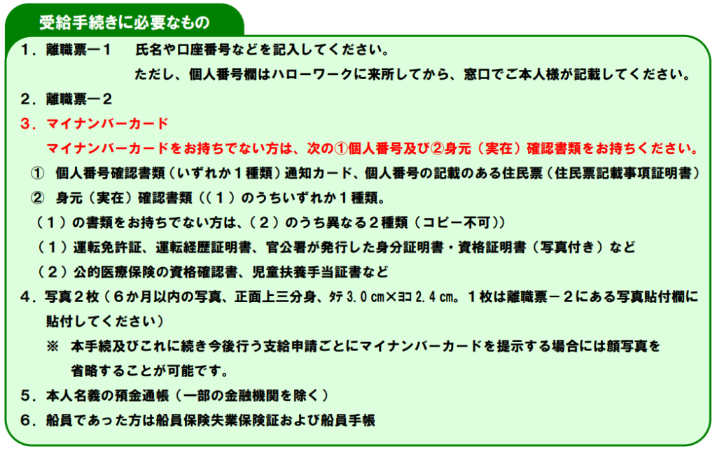 厚生労働省公式パンフレットに記載された基本手当申請に必要な持ち物一覧（2026年3月時点）