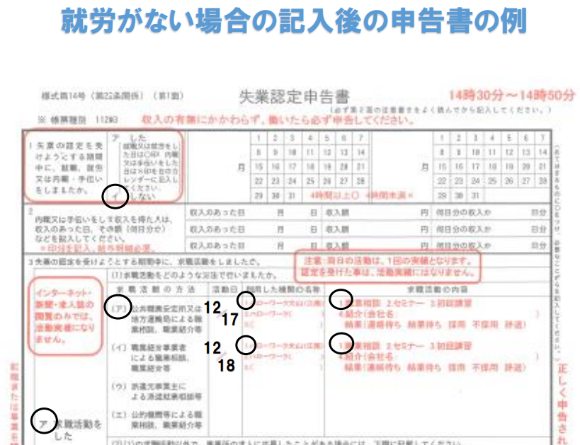 ハローワーク公式の失業認定申告書の記入例（求職活動実績の書き方）