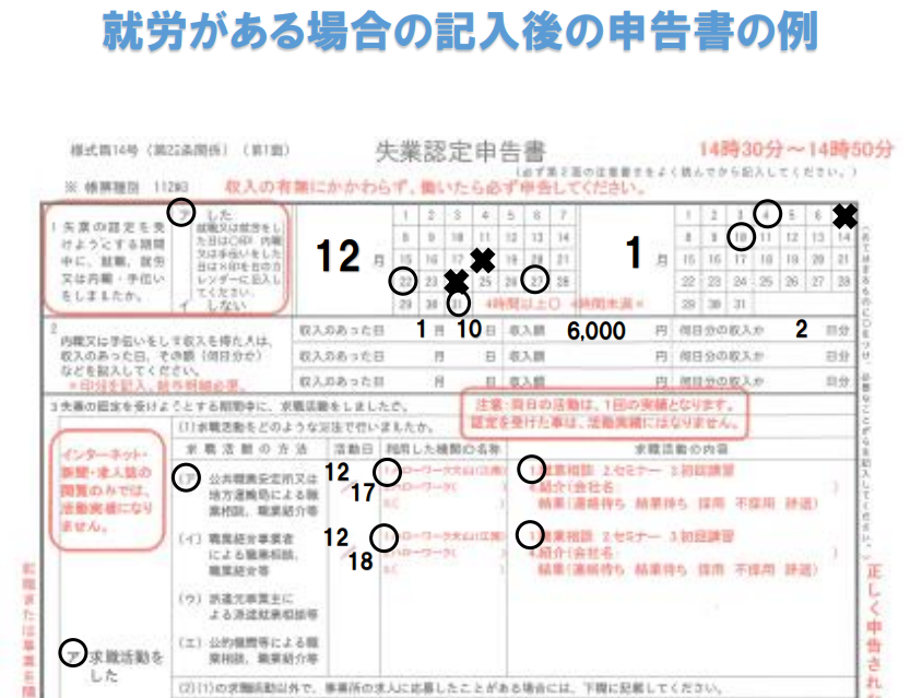 ハローワーク公式の失業認定申告書の記入例（求職活動実績の書き方）