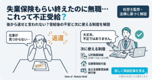 失業保険受給後の無職期間が不正受給にあたるのか、受給後の不安や利用できる制度を解説した記事のアイキャッチ画像